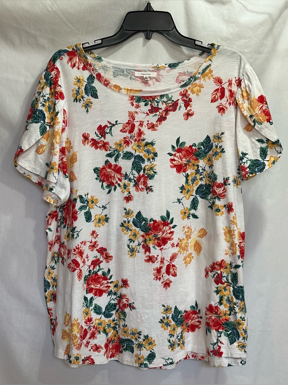 Maurices White Short-tiered Sleeve with Red & Yellow Floral Print